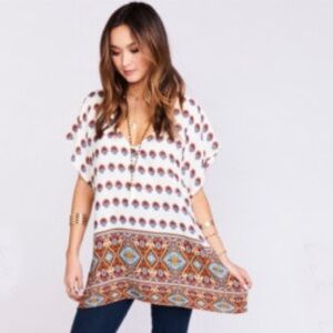 Show Me Your Mumu Ivory Medallion Multi Colored Short Sleeve Tunic 3198